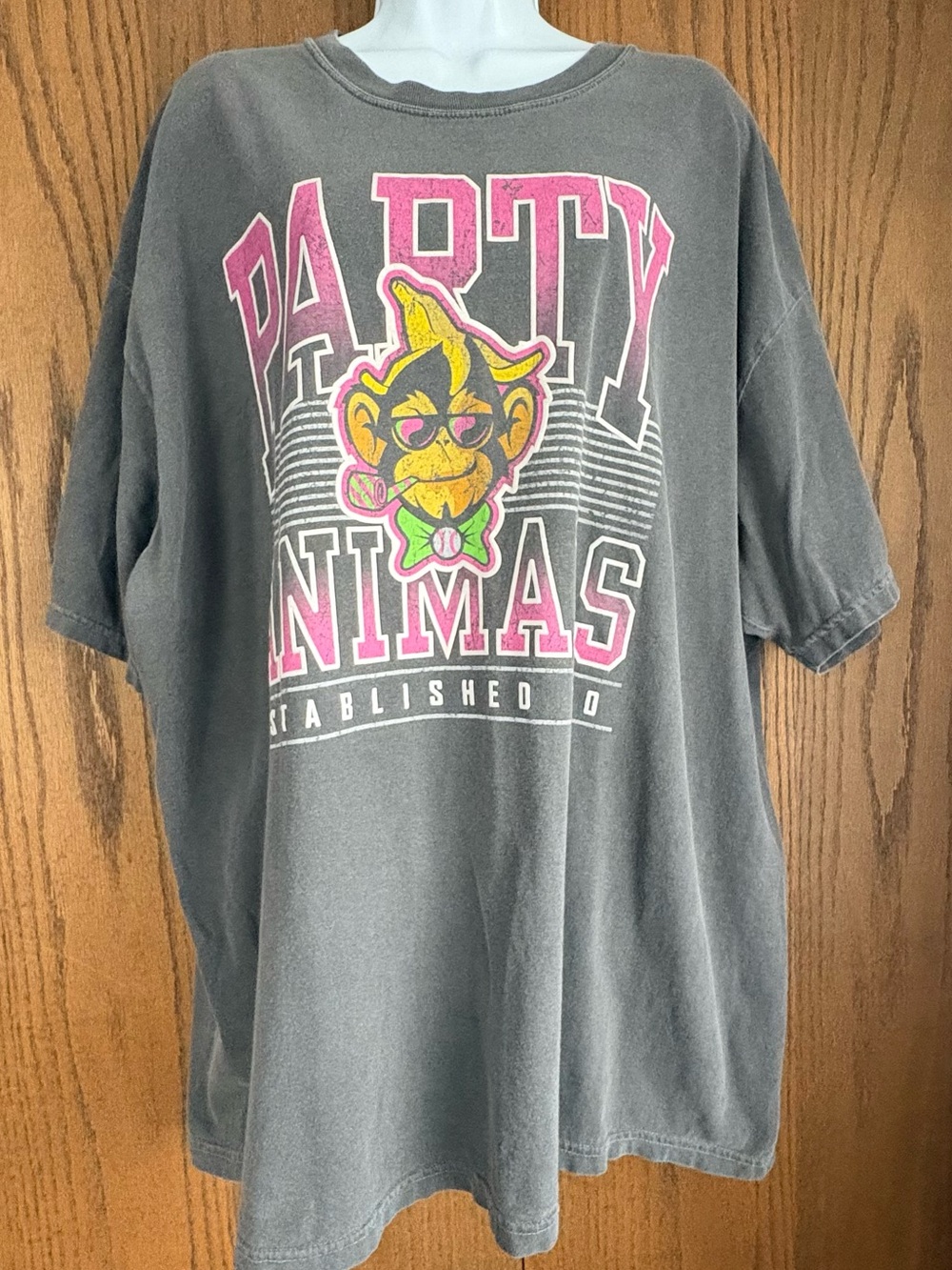 Blue 84 Charcoal Gray Tee with Pink & Multicolor Mascot